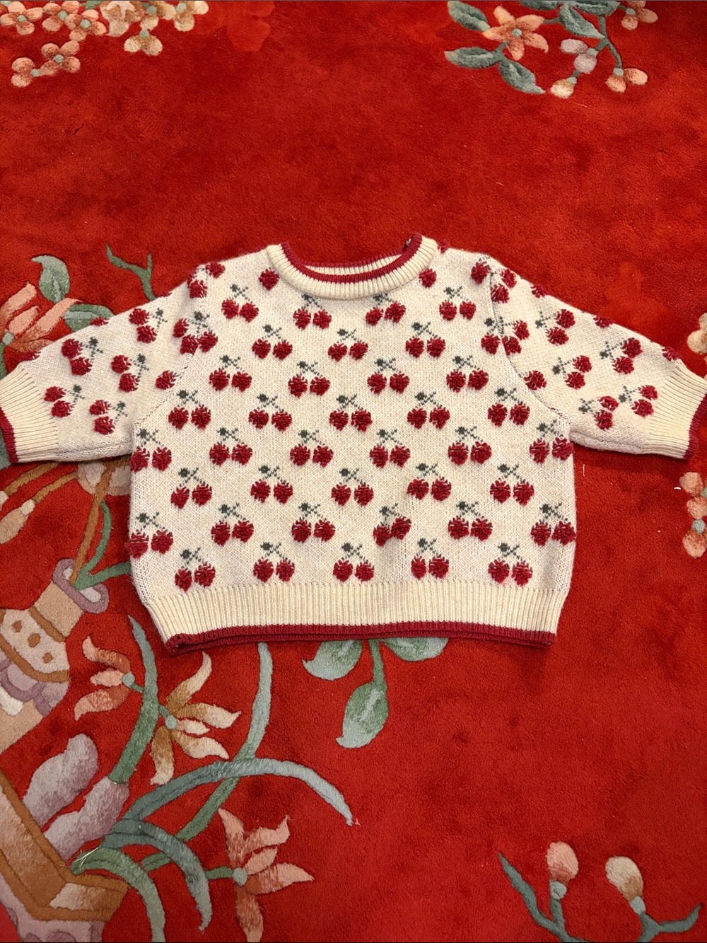 CIDER Cream Knit Cherry Sweater - cropped - S